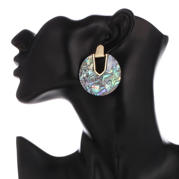 NEW Abalone Circle Statement Earrings Gold Posts - Picture 2 of 4